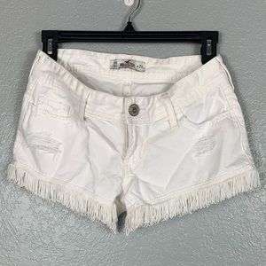Hollister White Fringe Jean Shorts